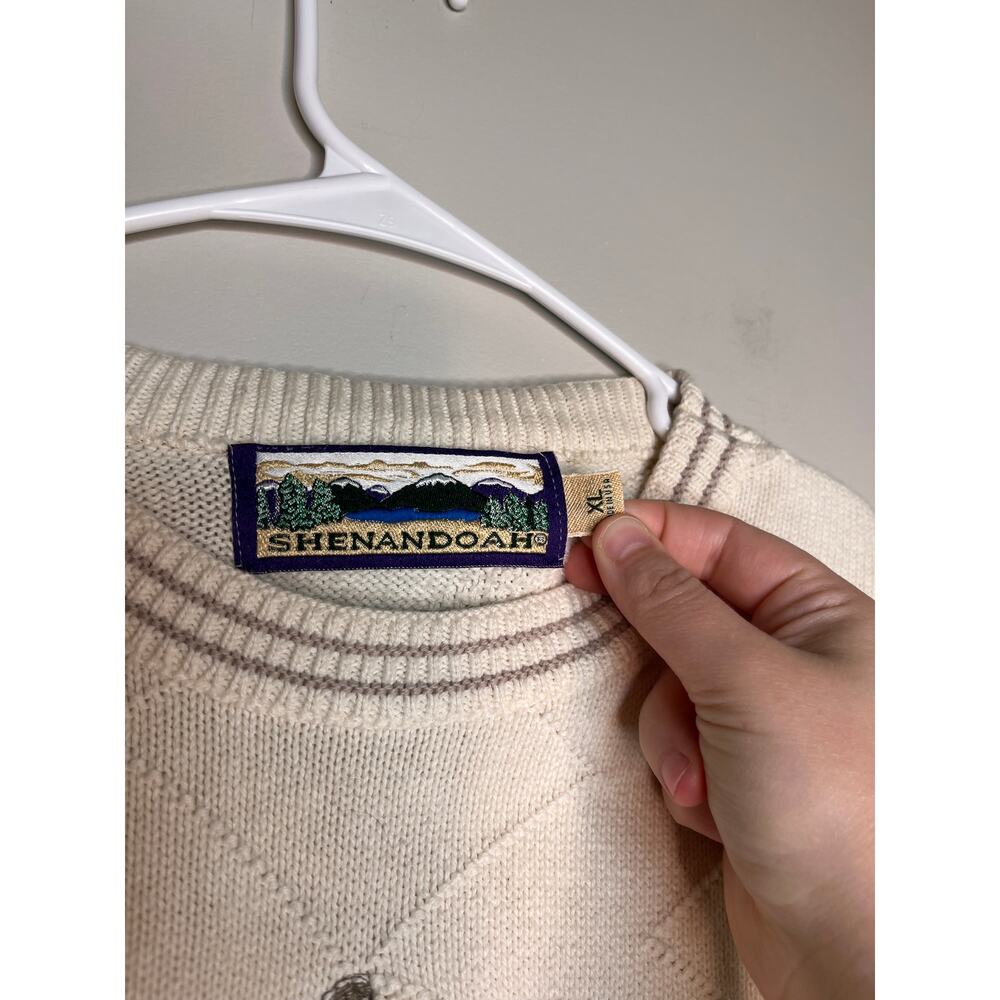 1990s Shenandoah Cream Embroidered Textured Golf Country Club Grandpa Sweater XL - Picture 2 of 6